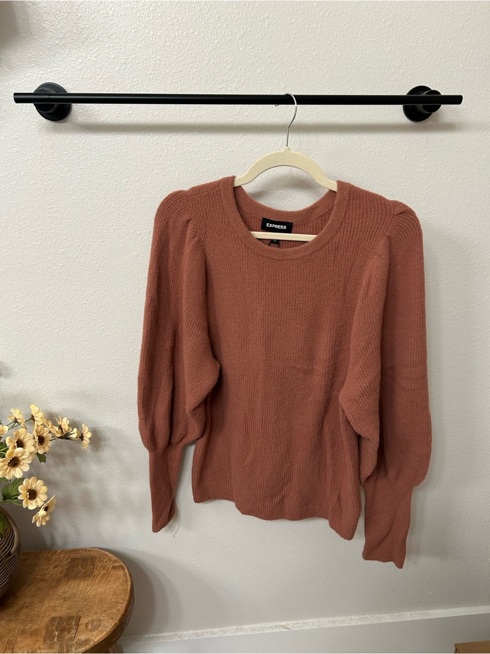 Express Brick Rust Puff-Sleeve Sweater